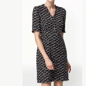 Linton for L.K. Bennett DR Vetti Black Multi Color Tweed V-neck Sheath Dress